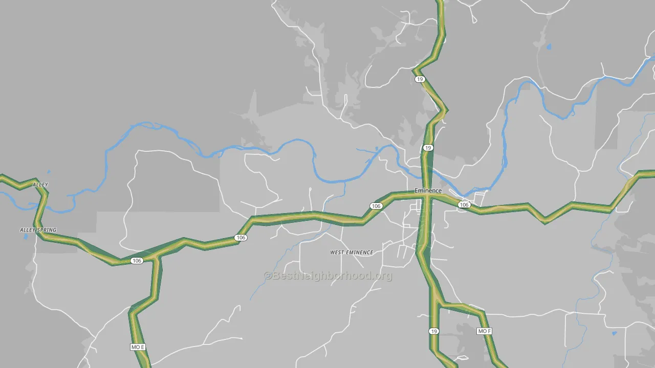 West Eminence, MO Map of Noise Levels in West Eminence