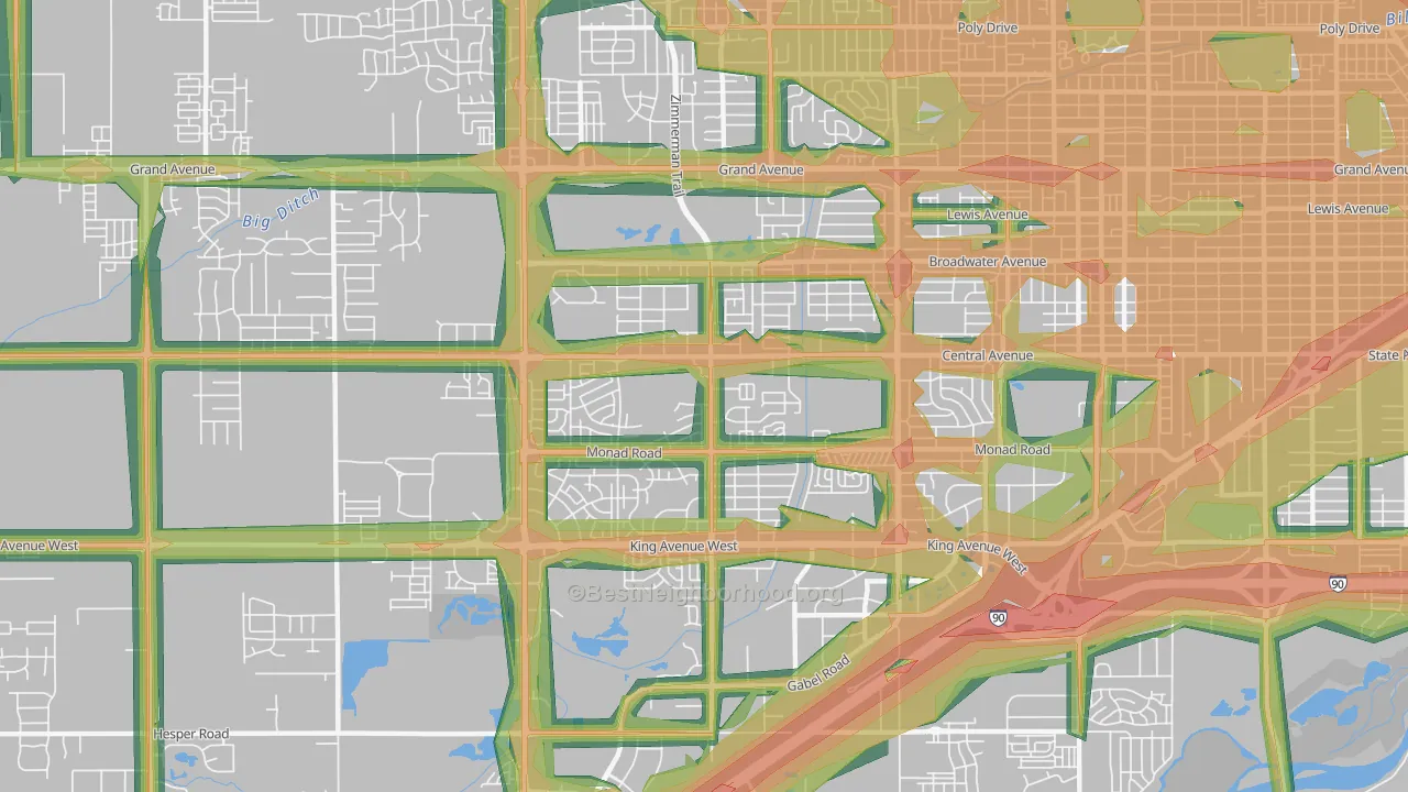 West End, Billings, MT Map of Noise Levels in West End