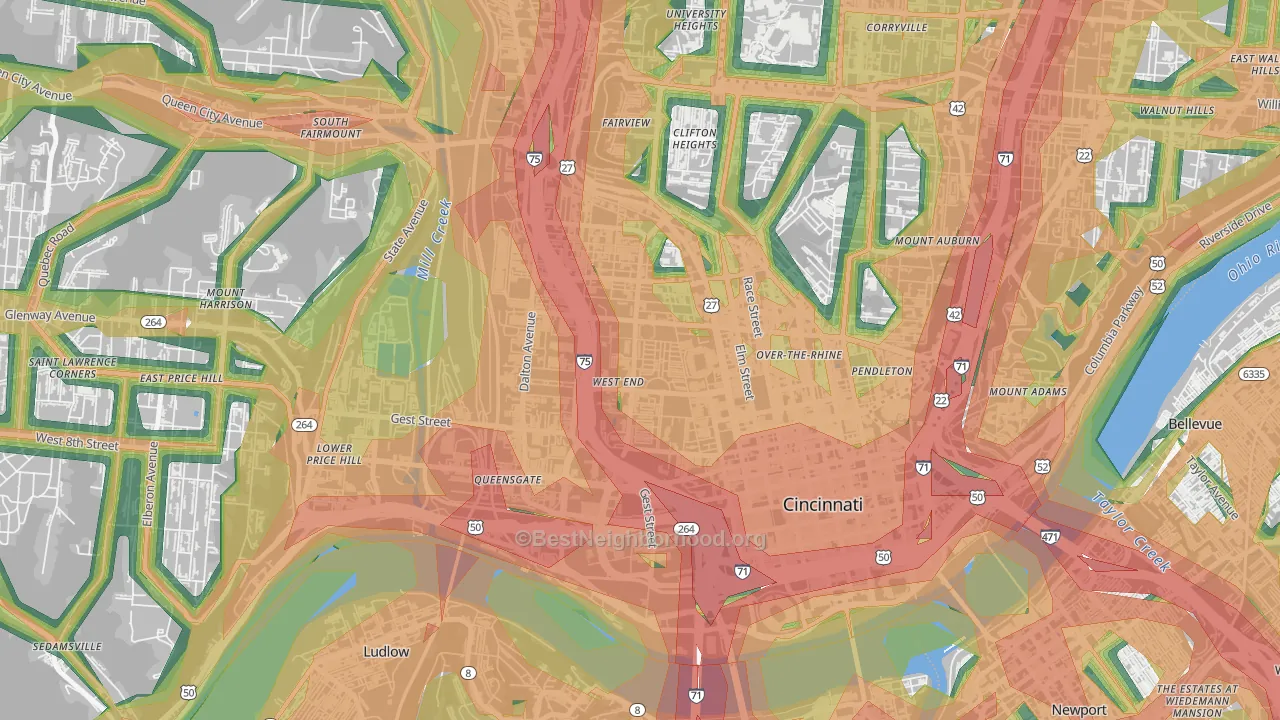 West End, Cincinnati, OH Map of Noise Levels in West End