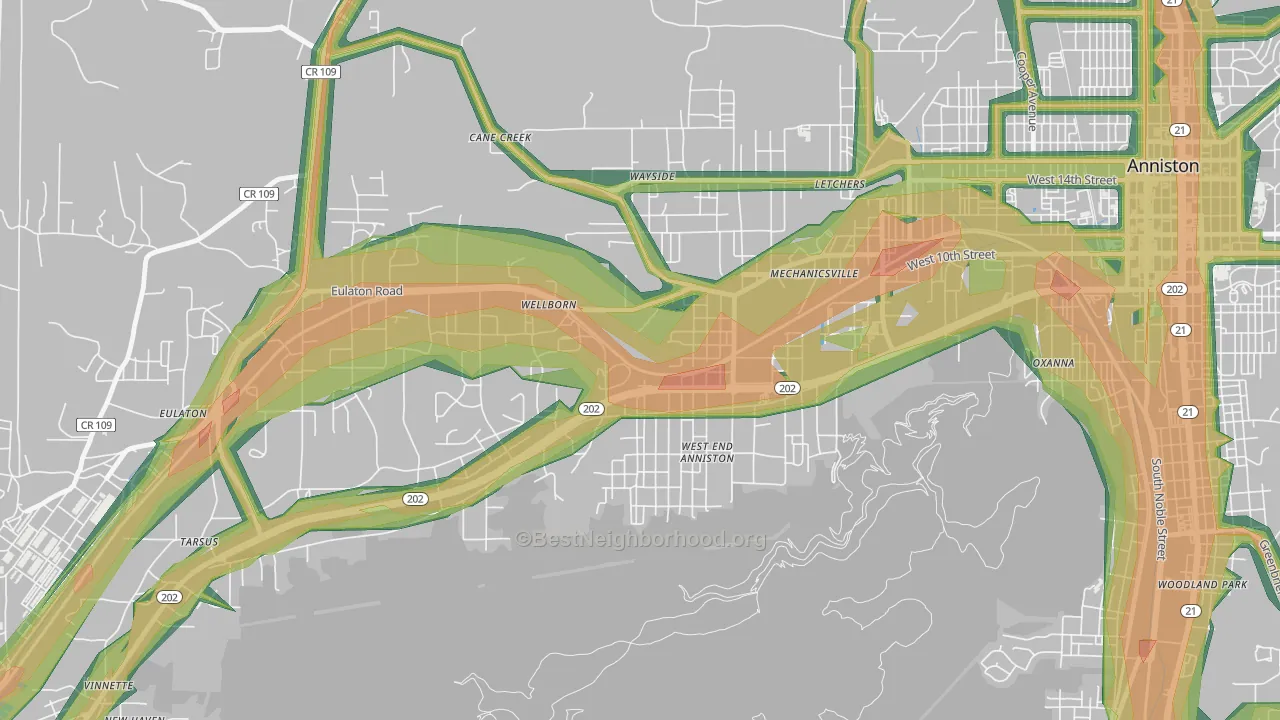 West End-Cobb Town, AL Map of Noise Levels in West End-Cobb Town