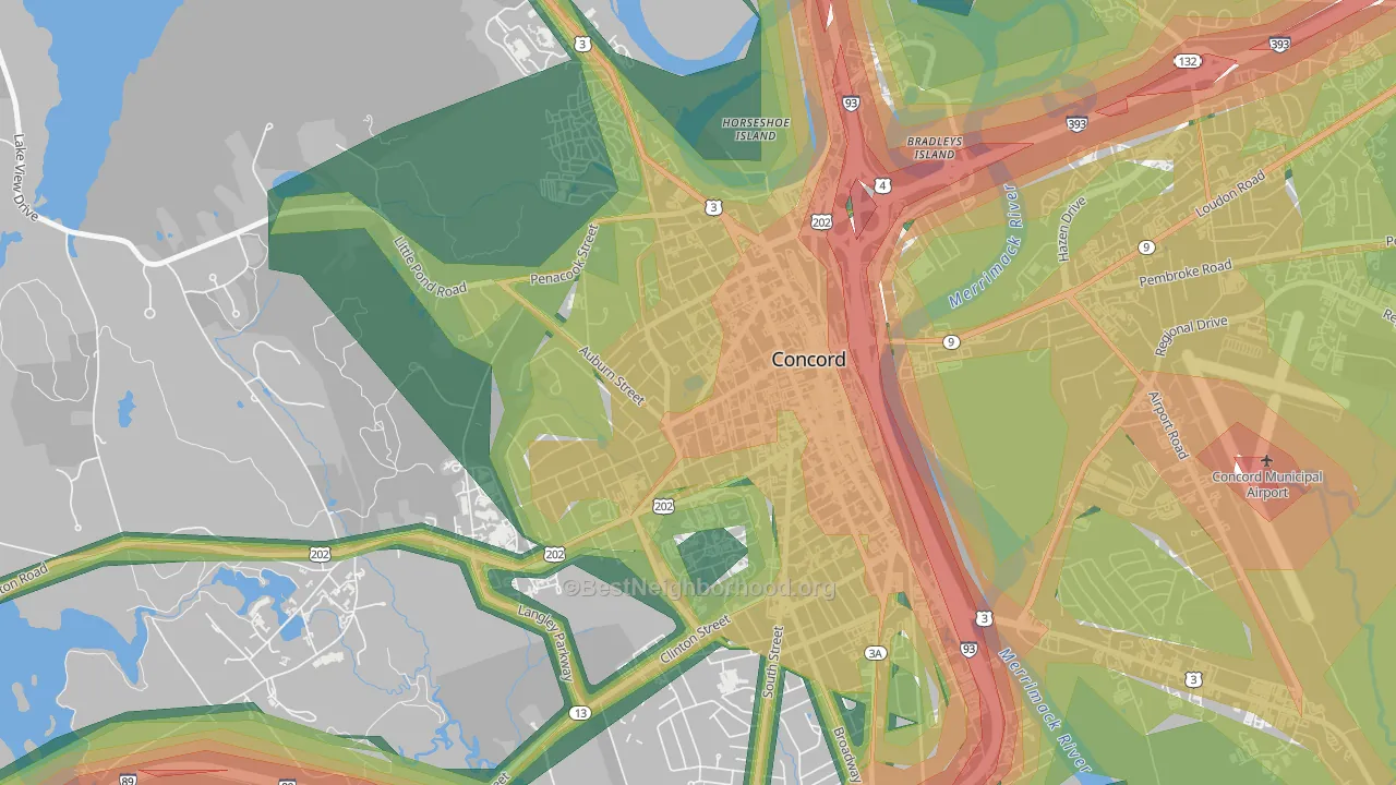 West End, Concord, NH Map of Noise Levels in West End