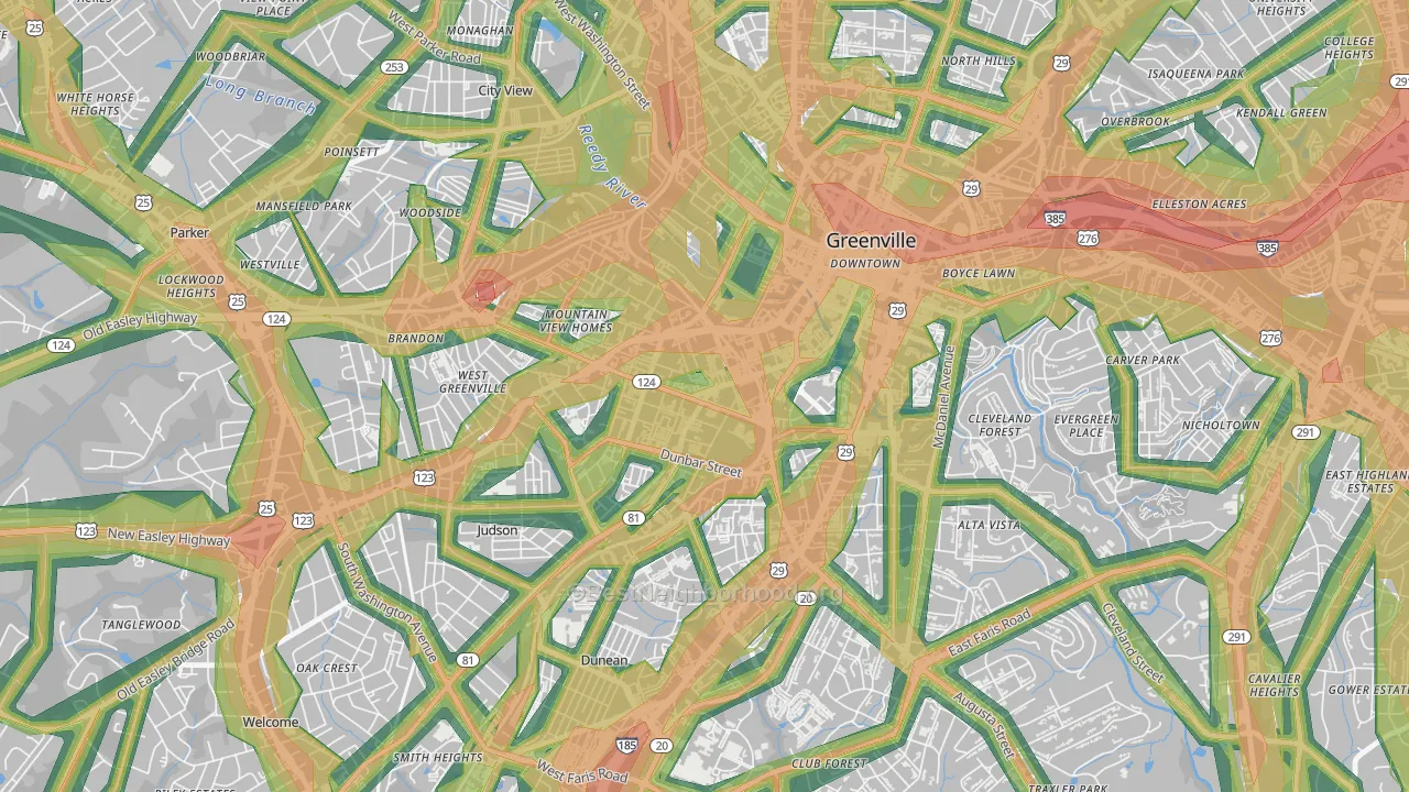West End, Greenville, SC Map of Noise Levels in West End