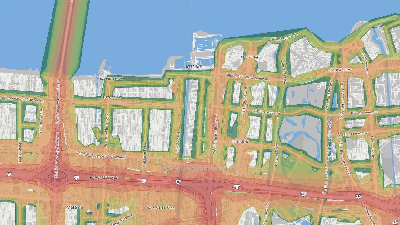 West End, New Orleans, LA Map of Noise Levels in West End