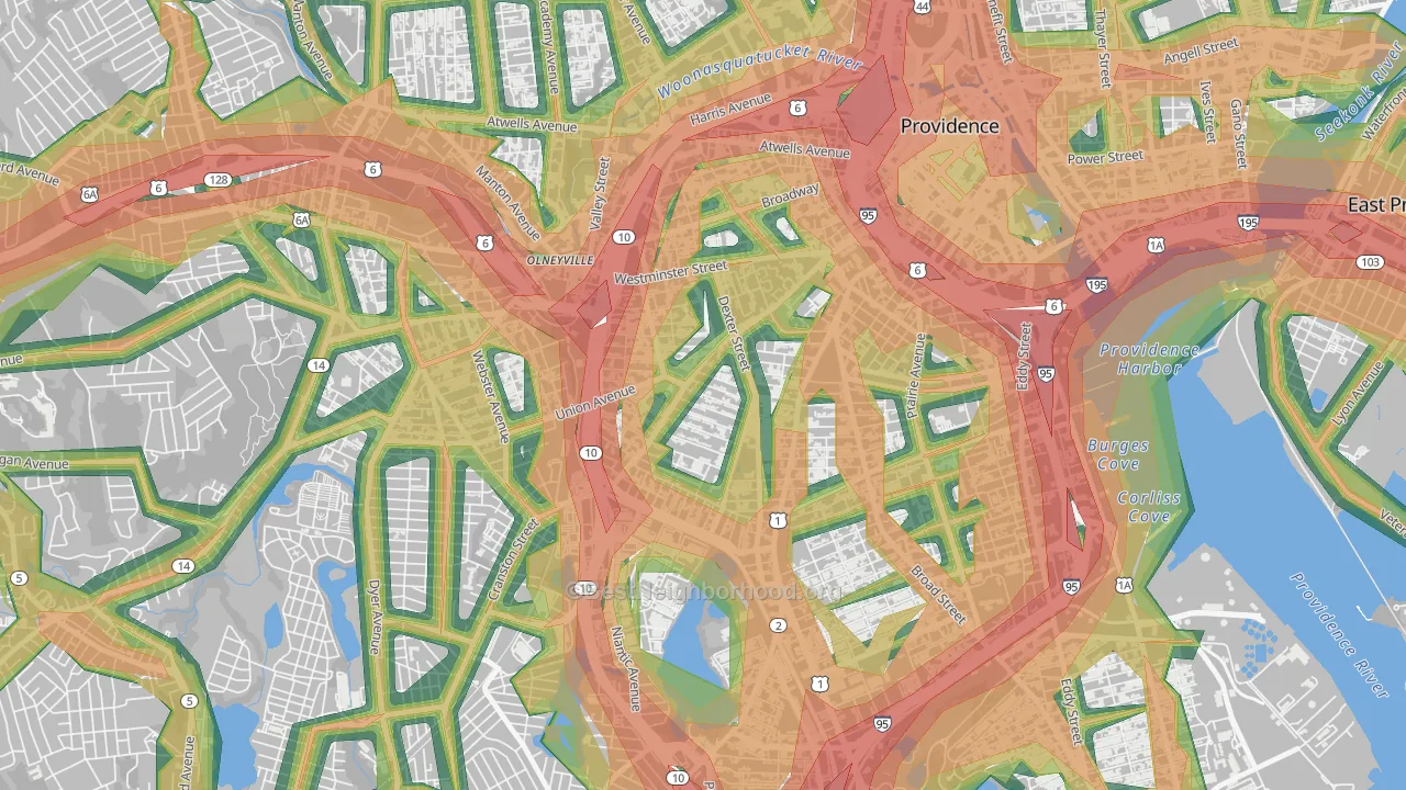 West End, Providence, RI Map of Noise Levels in West End