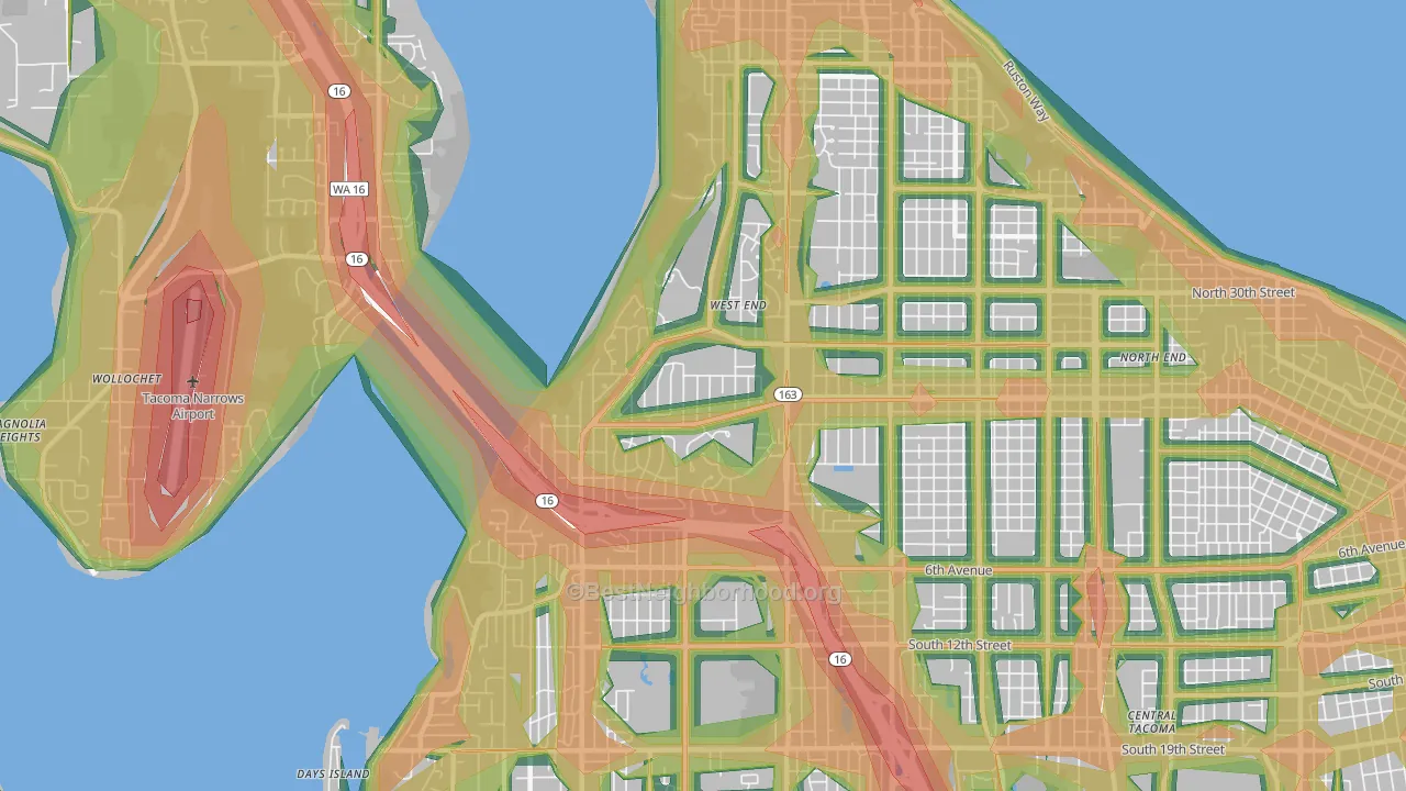 West End, Tacoma, WA Map of Noise Levels in West End