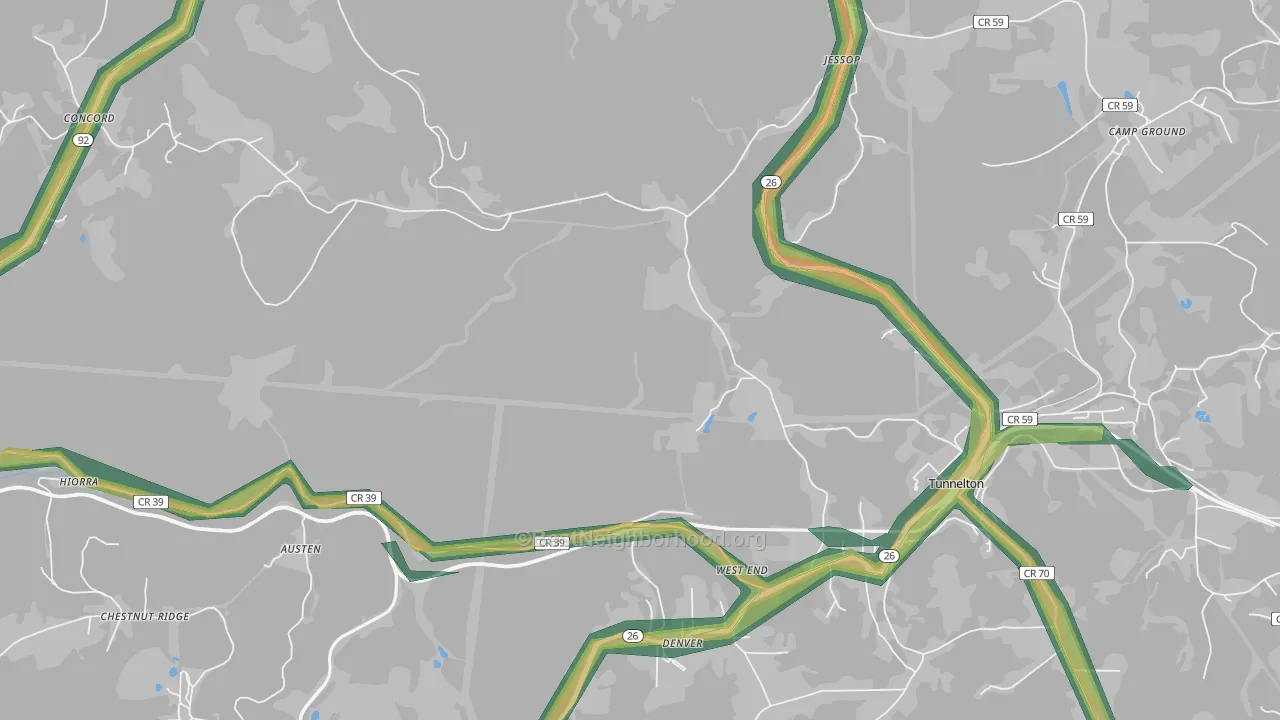 West End, WV Map of Noise Levels in West End