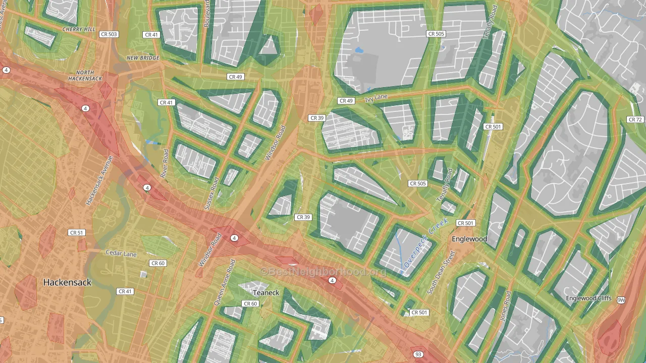 West Englewood, Teaneck, NJ Map of Noise Levels in West Englewood