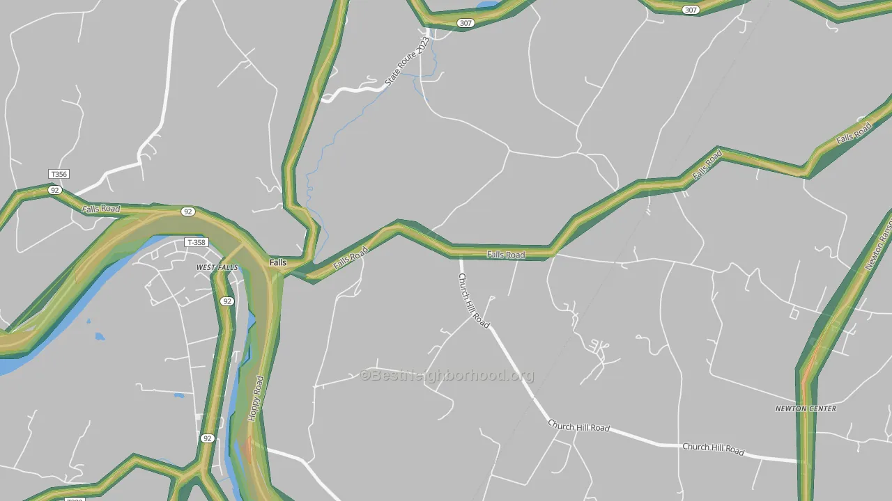 West Falls, PA Map of Noise Levels in West Falls