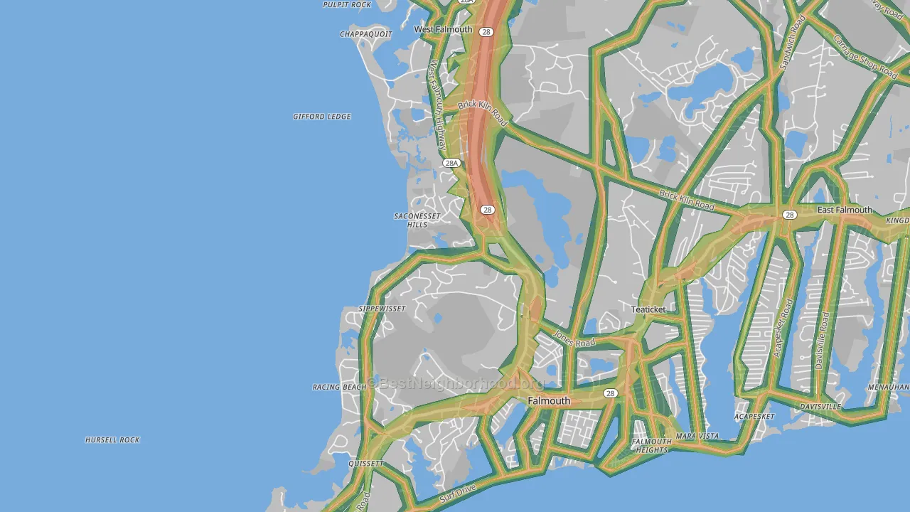 West Falmouth, MA Map of Noise Levels in West Falmouth