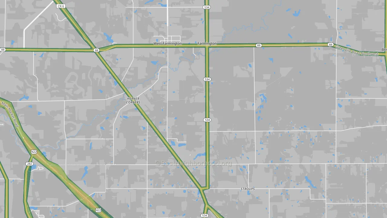 West Farmington, OH Map of Noise Levels in West Farmington