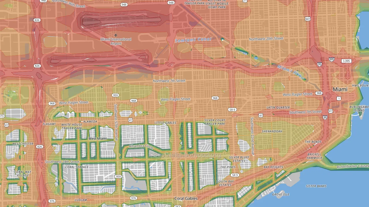 West Flagler, Miami, FL Map of Noise Levels in West Flagler