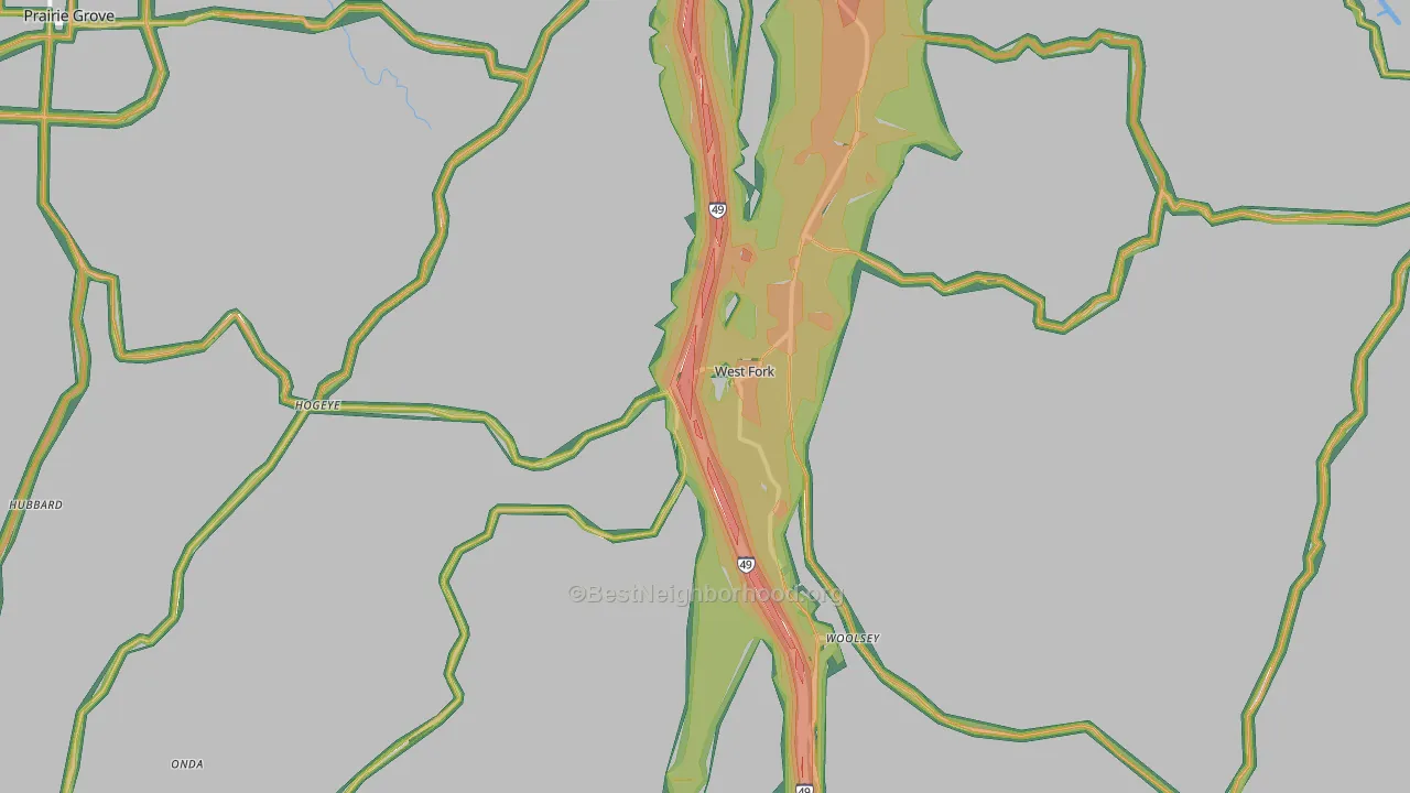 West Fork, AR Map of Noise Levels in West Fork