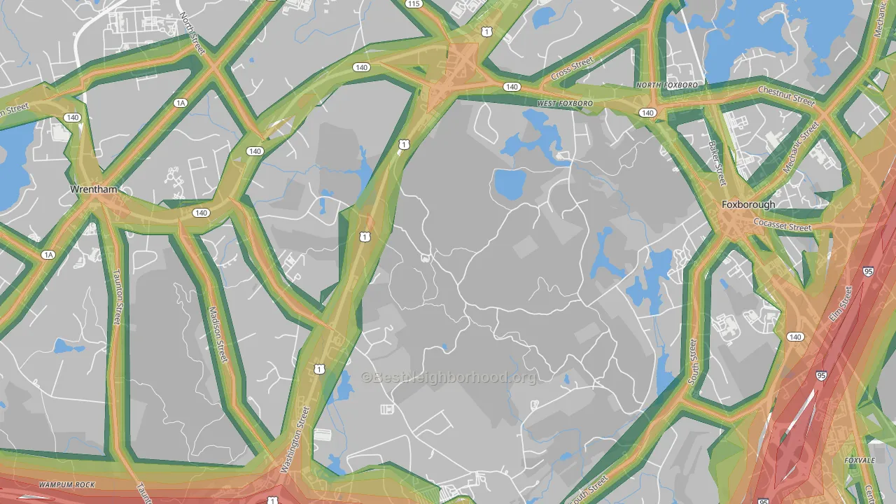 West Foxboro, MA Map of Noise Levels in West Foxboro