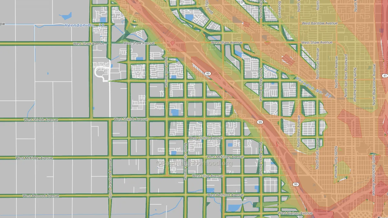 West, Fresno, CA Map of Noise Levels in West