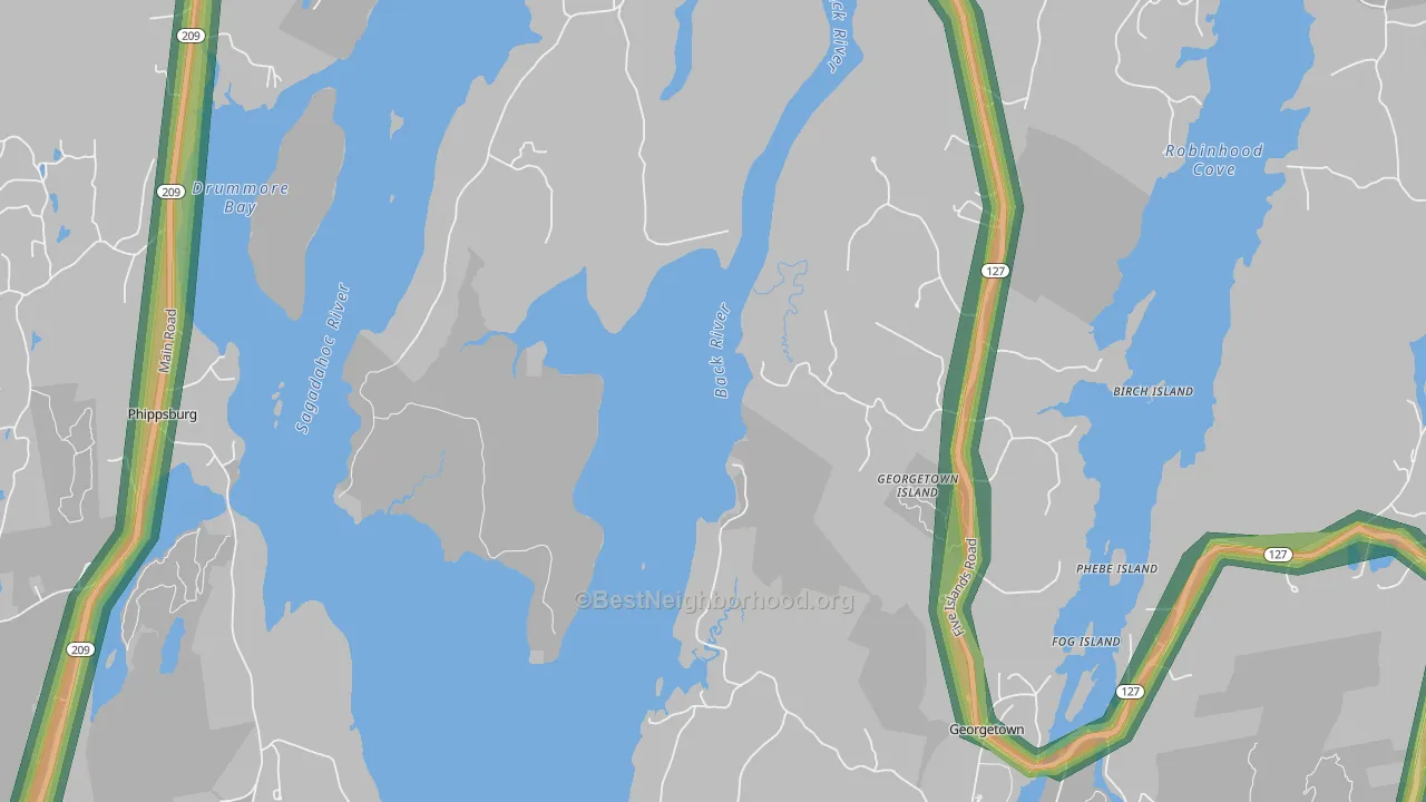 West Georgetown, ME Map of Noise Levels in West Georgetown