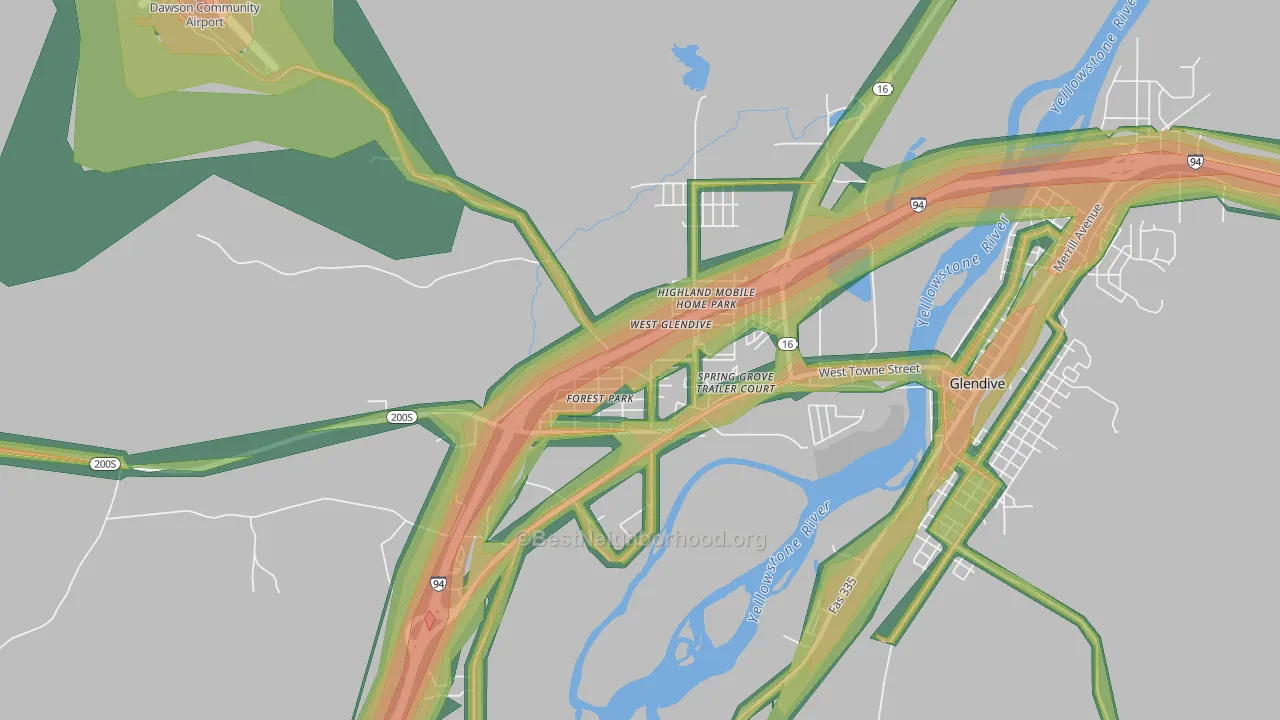 West Glendive, MT Map of Noise Levels in West Glendive