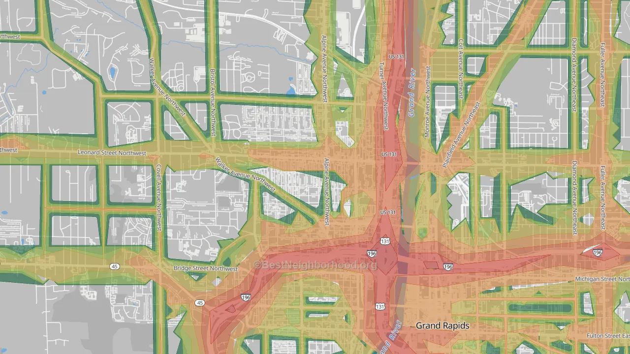 West Grand, Grand Rapids, MI Map of Noise Levels in West Grand