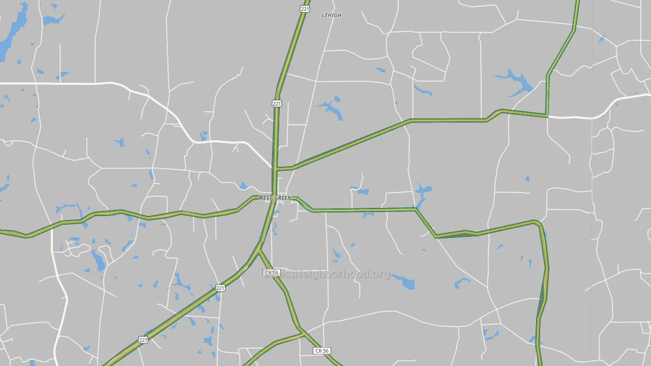 West Green, GA Map of Noise Levels in West Green