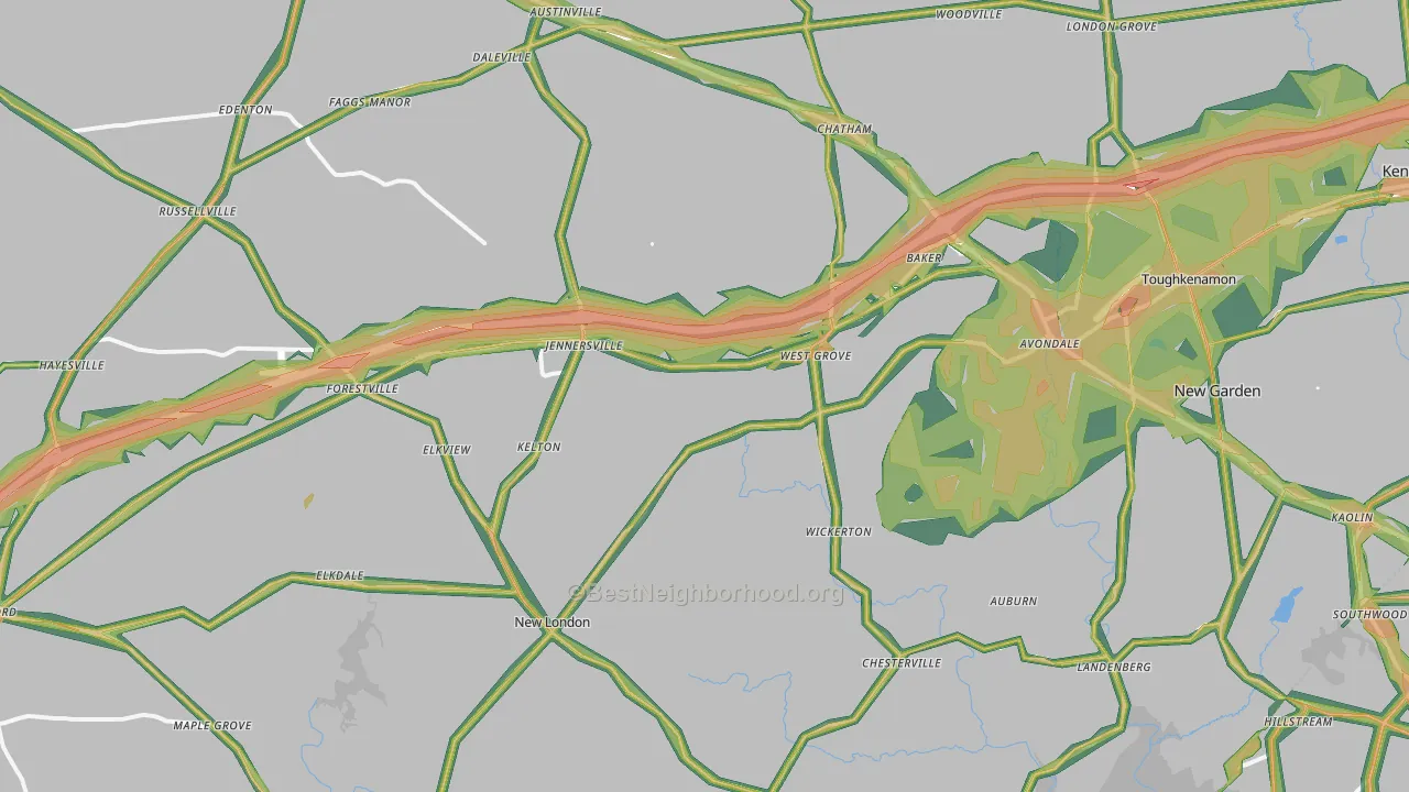 West Grove, PA Map of Noise Levels in West Grove