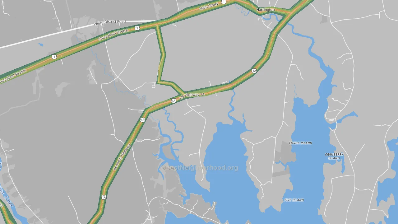 West Harrington, ME Map of Noise Levels in West Harrington