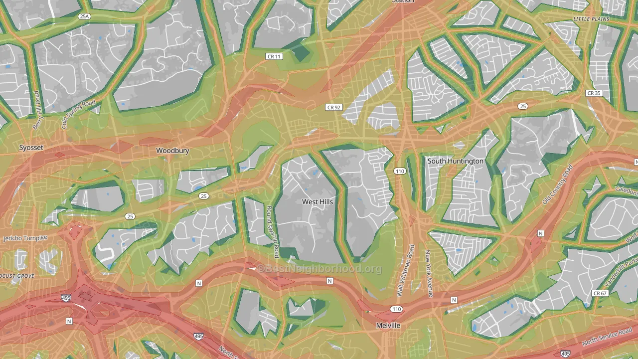West Hills, Huntington, NY Map of Noise Levels in West Hills