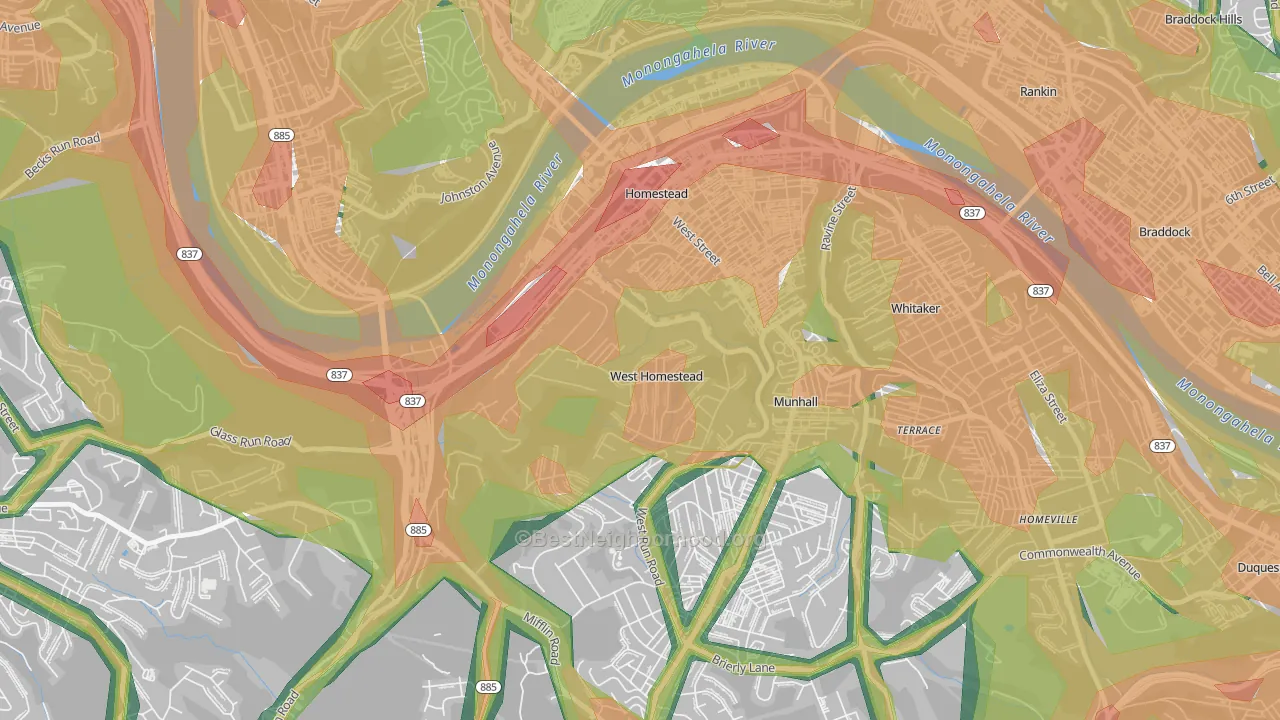 West Homestead, PA Map of Noise Levels in West Homestead