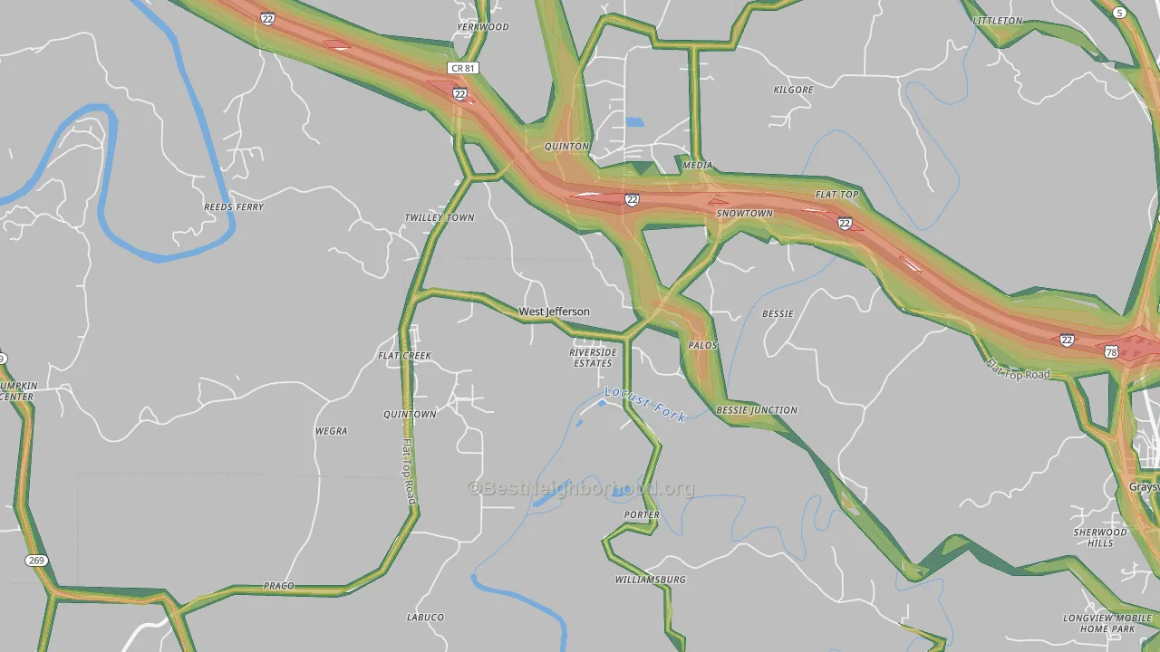 West Jefferson, AL Map of Noise Levels in West Jefferson