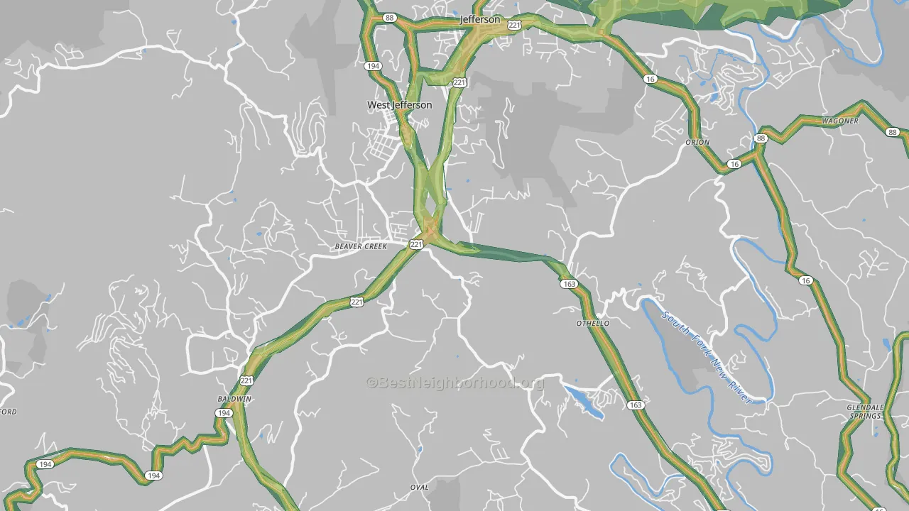West Jefferson, NC Map of Noise Levels in West Jefferson