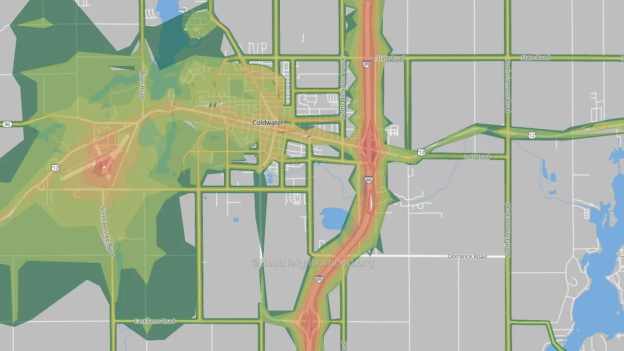 West Kinderhook, MI Map of Noise Levels in West Kinderhook