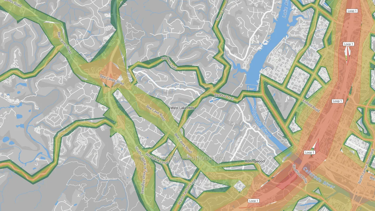 West Lake Hills, TX Map of Noise Levels in West Lake Hills