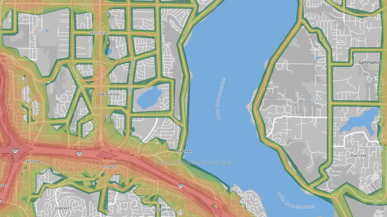 West Lake Sammamish, Bellevue, WA Map of Noise Levels in West Lake Sammamish