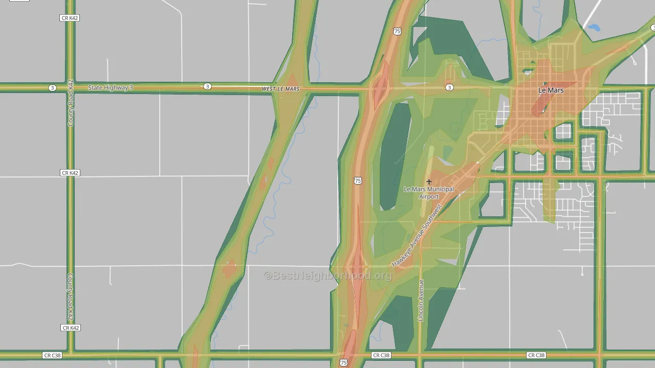 West Le Mars, IA Map of Noise Levels in West Le Mars