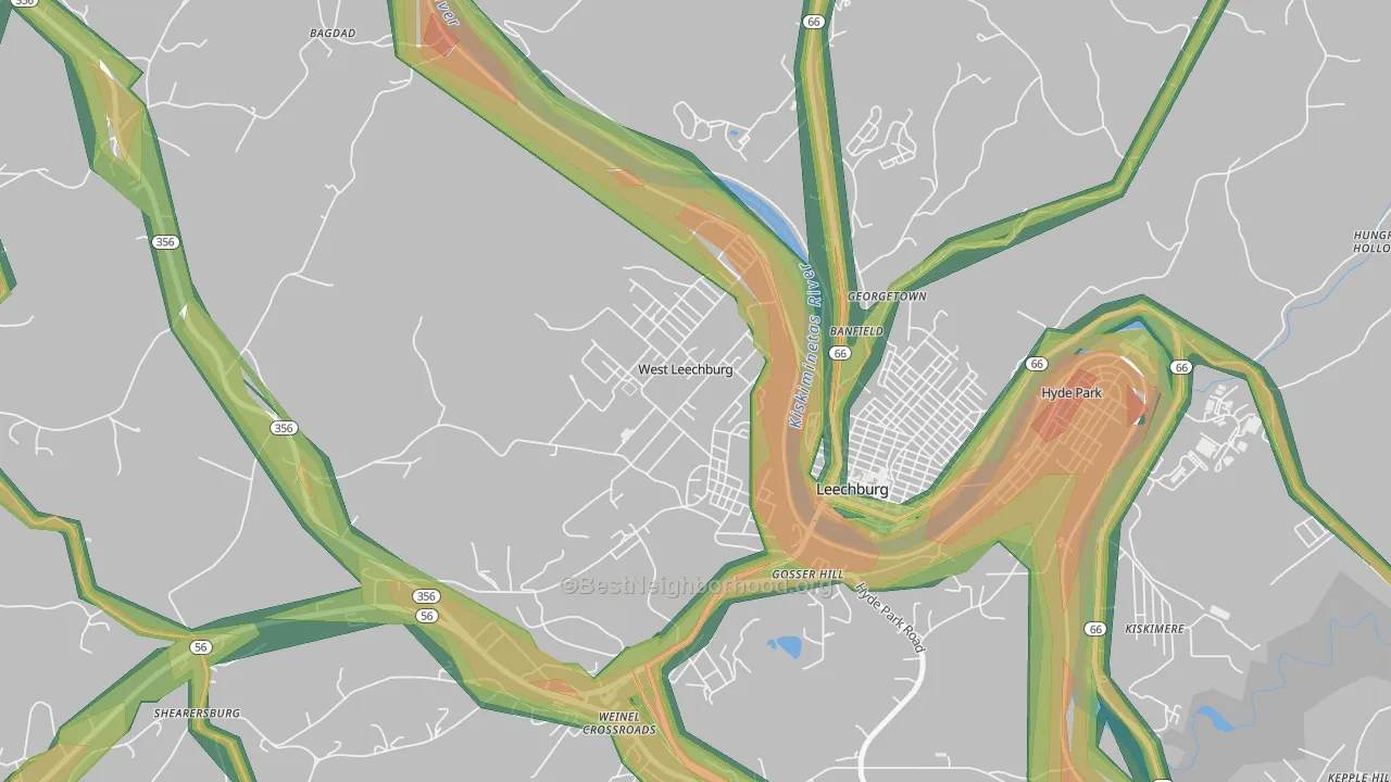 West Leechburg, PA Map of Noise Levels in West Leechburg