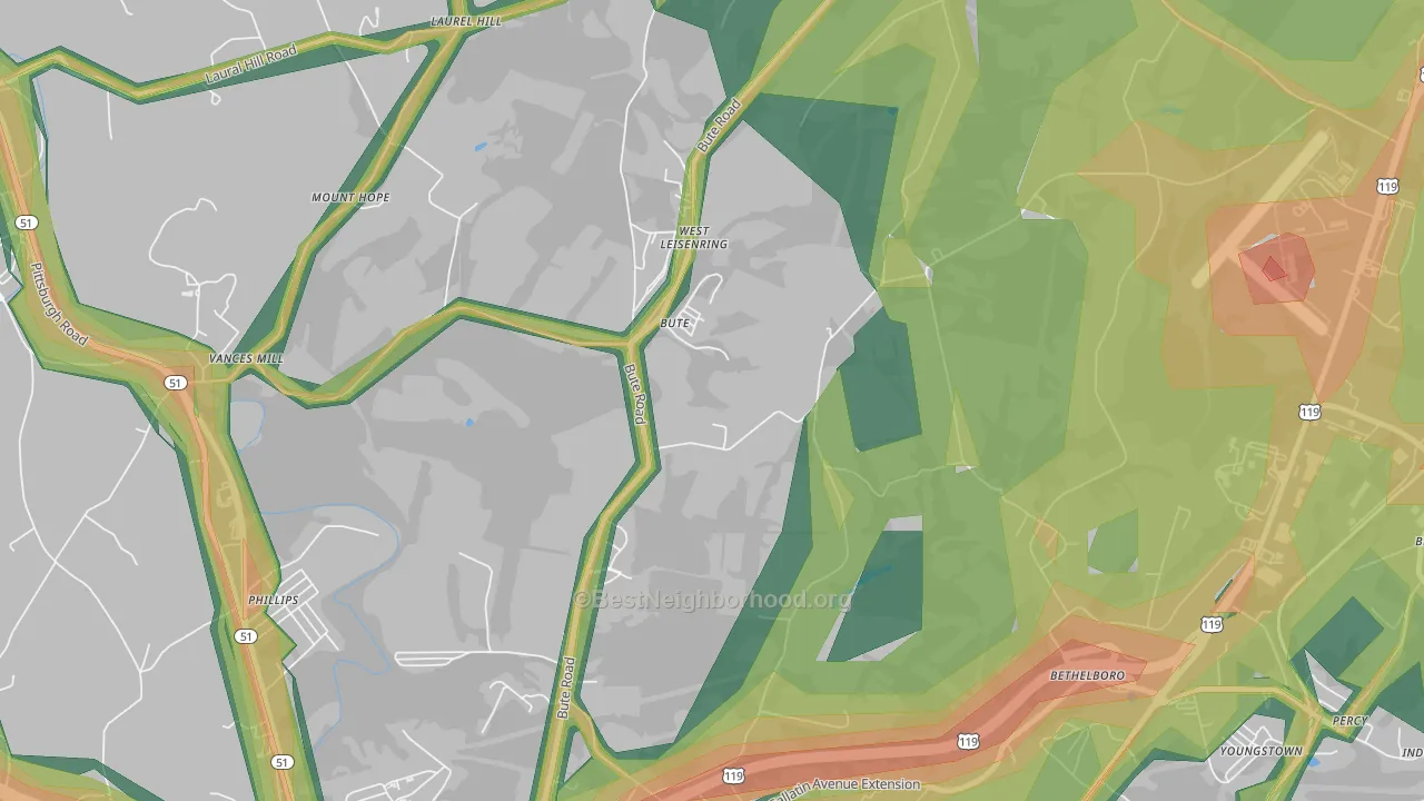 West Leisenring, PA Map of Noise Levels in West Leisenring