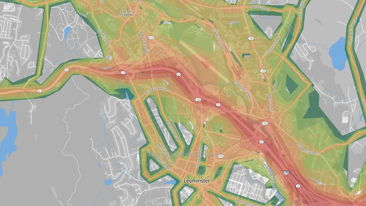 West Leominster, Leominster, MA Map of Noise Levels in West Leominster
