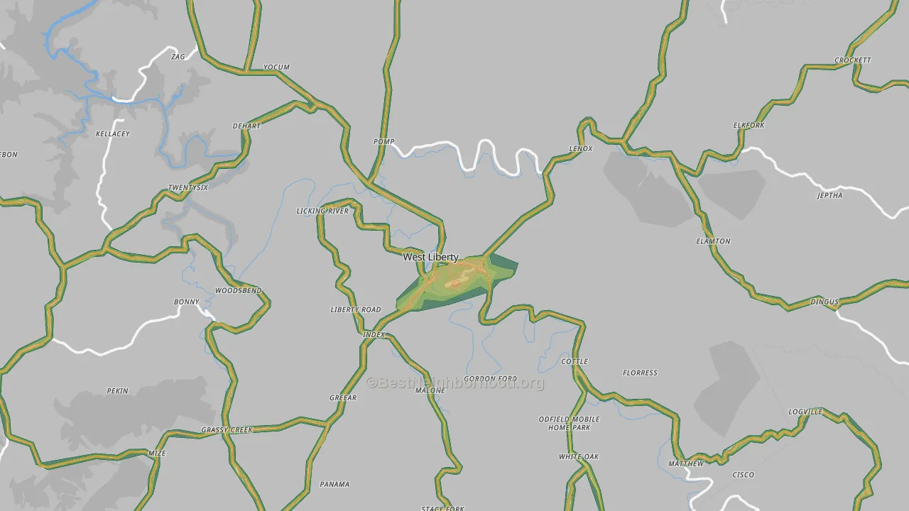 West Liberty, KY Map of Noise Levels in West Liberty