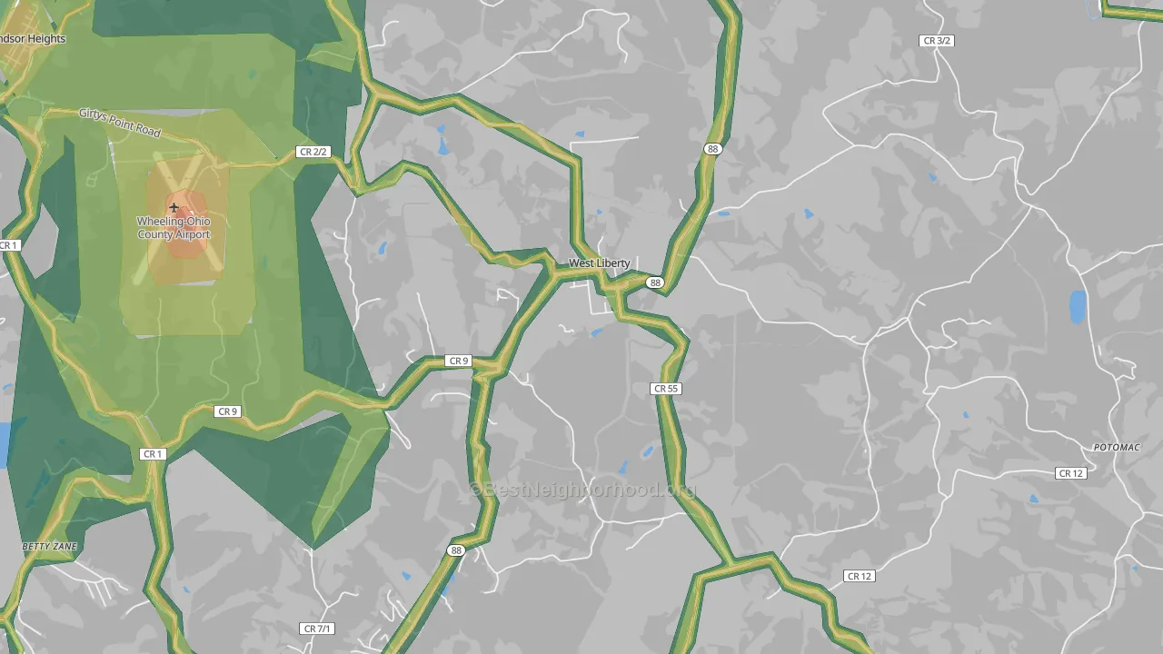 West Liberty, WV Map of Noise Levels in West Liberty