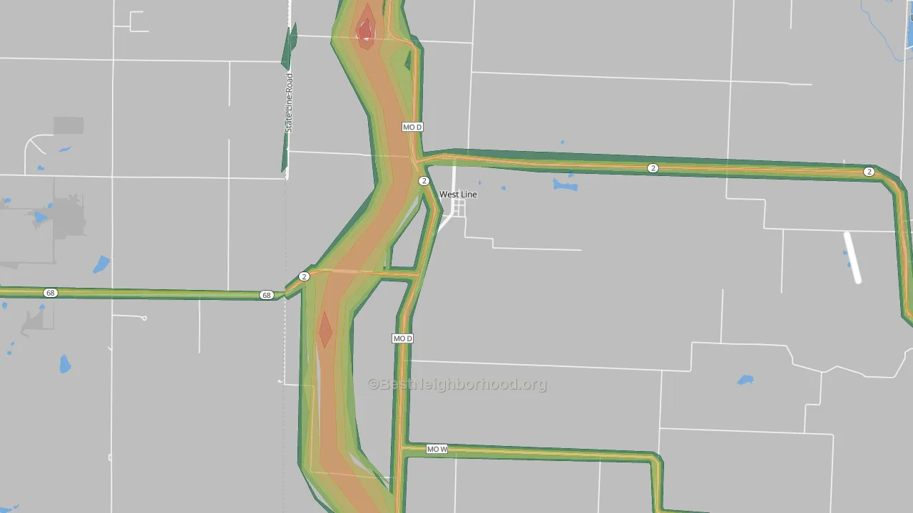 West Line, MO Map of Noise Levels in West Line