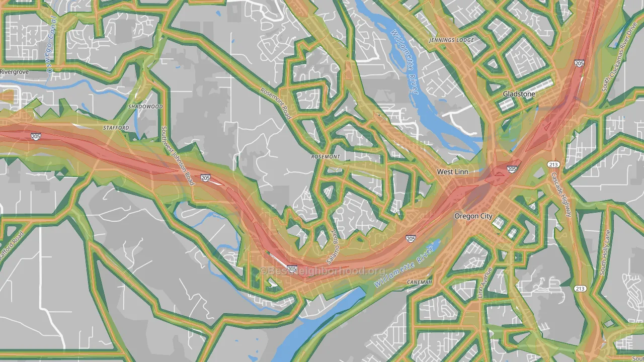West Linn, OR Map of Noise Levels in West Linn