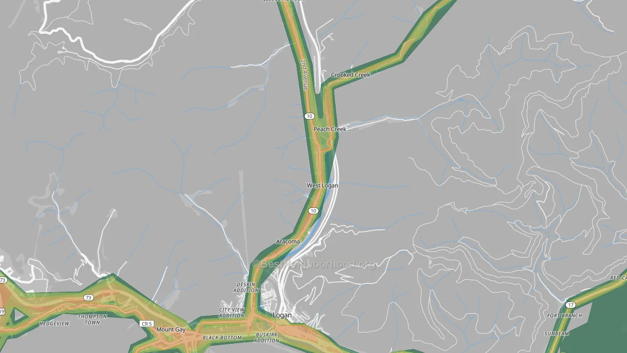 West Logan, WV Map of Noise Levels in West Logan