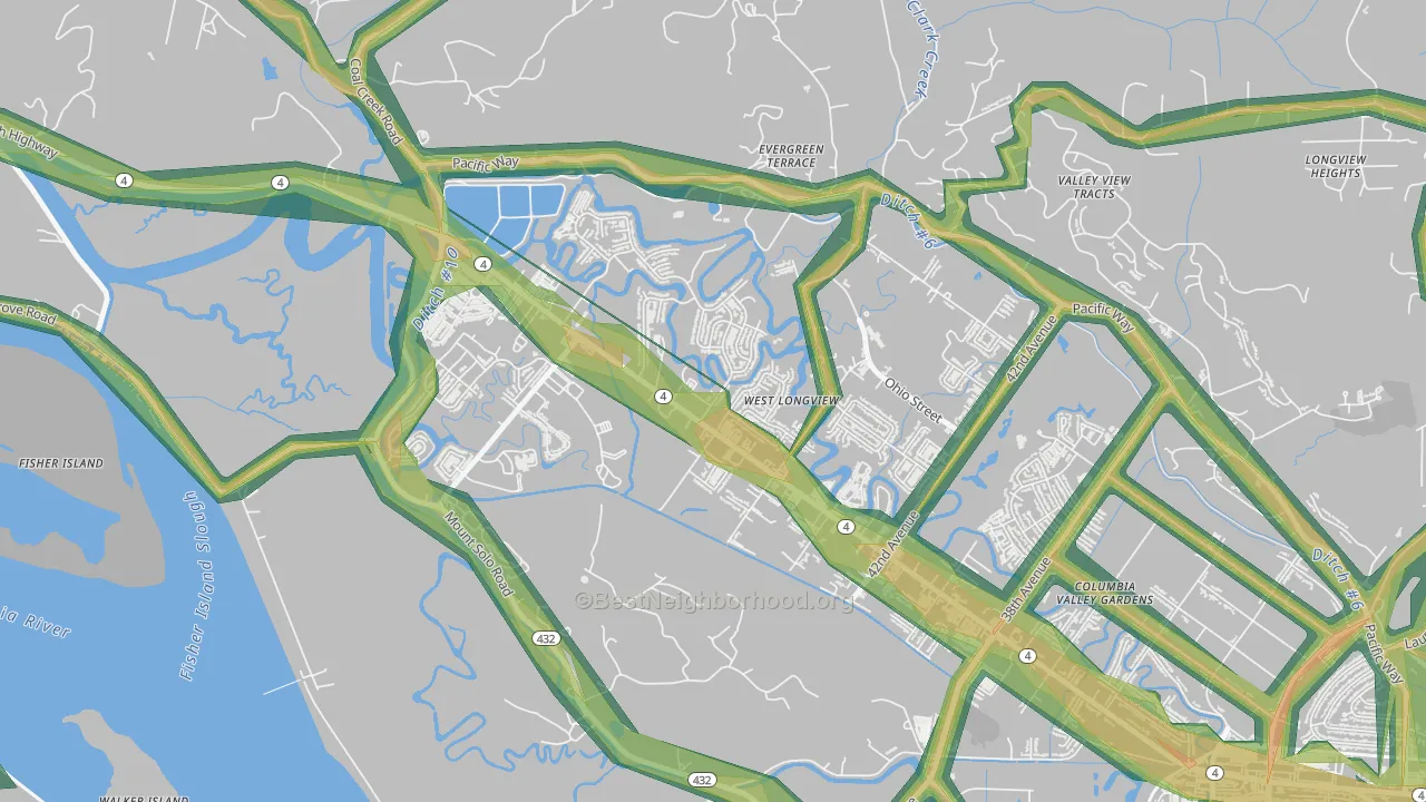 West Longview, Longview, WA Map of Noise Levels in West Longview