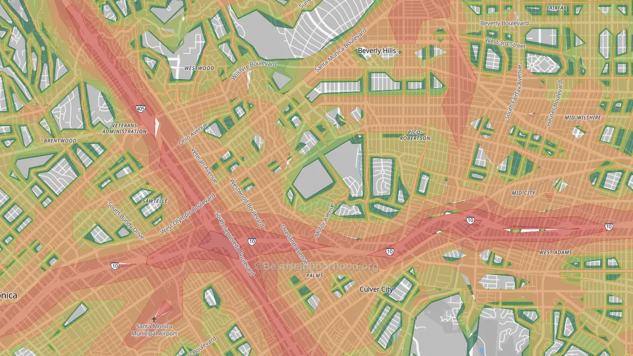 West Los Angeles, Los Angeles, CA Map of Noise Levels in West Los Angeles