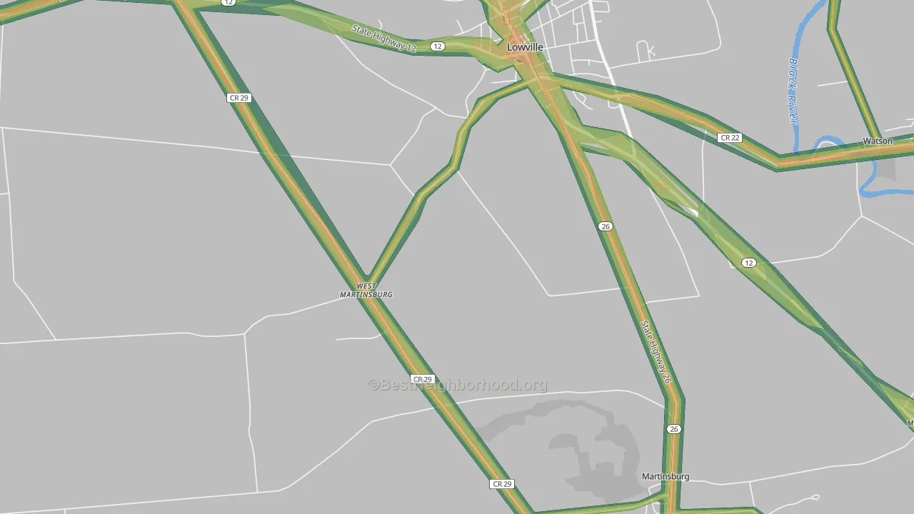 West Martinsburg, NY Map of Noise Levels in West Martinsburg