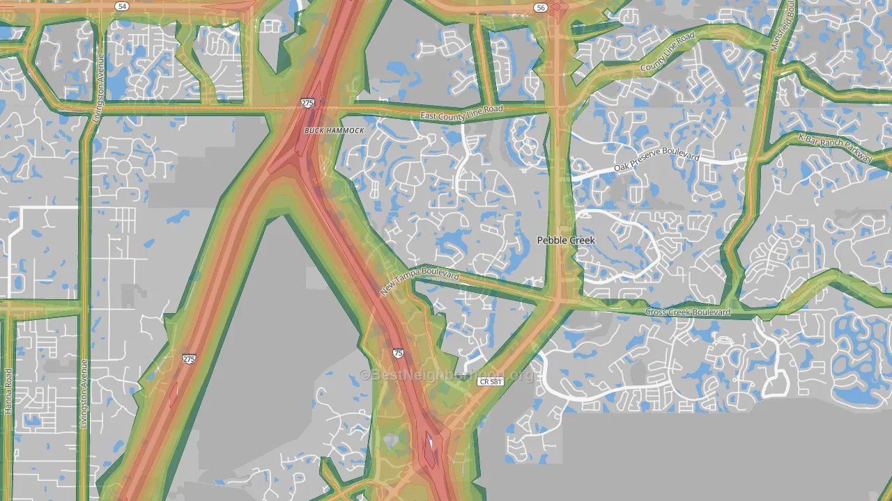 West Meadows, Tampa, FL Map of Noise Levels in West Meadows