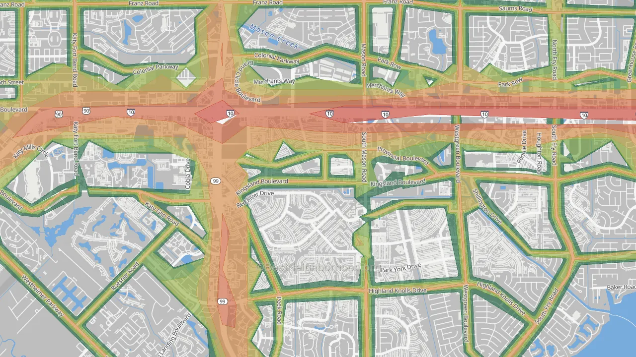 West Memorial, Katy, TX Map of Noise Levels in West Memorial