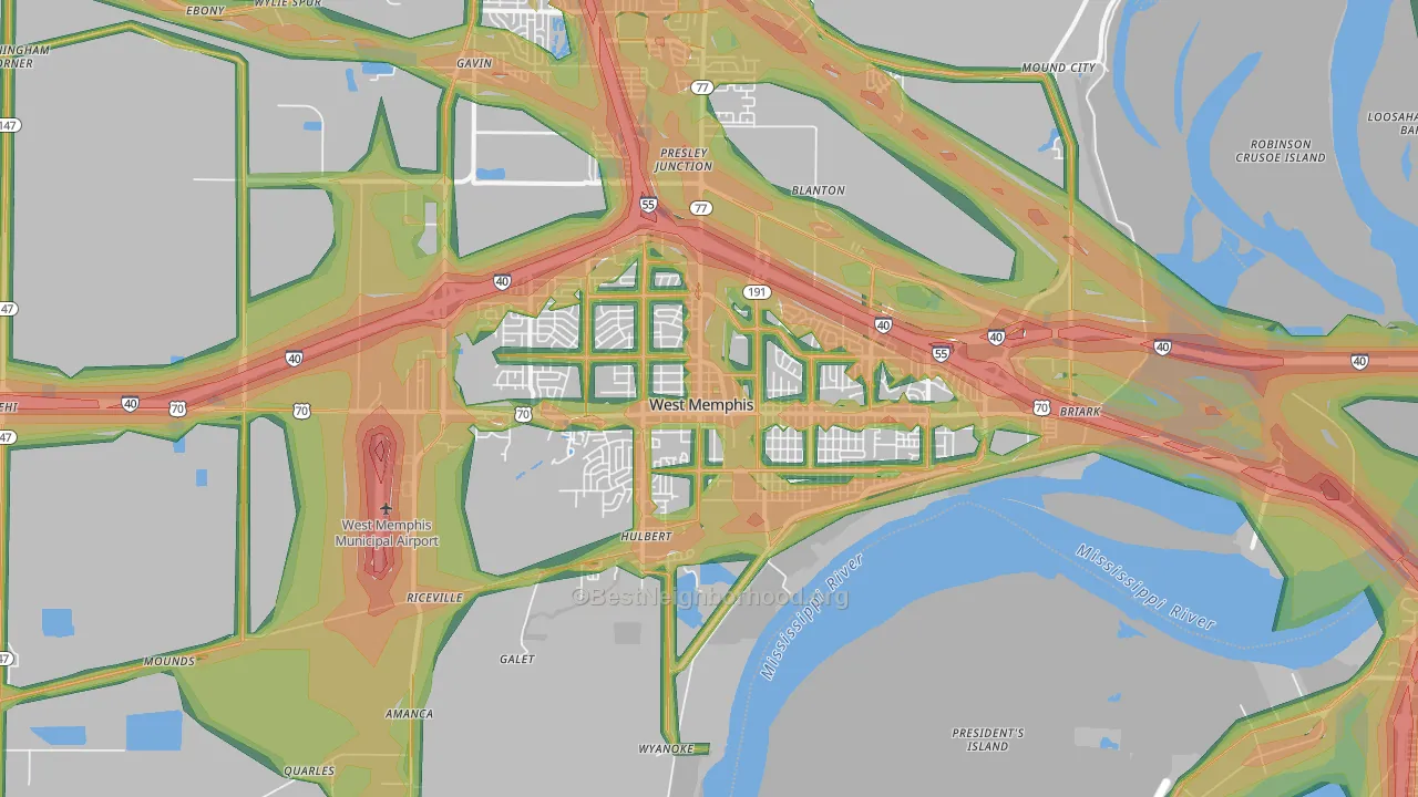 West Memphis, AR Map of Noise Levels in West Memphis