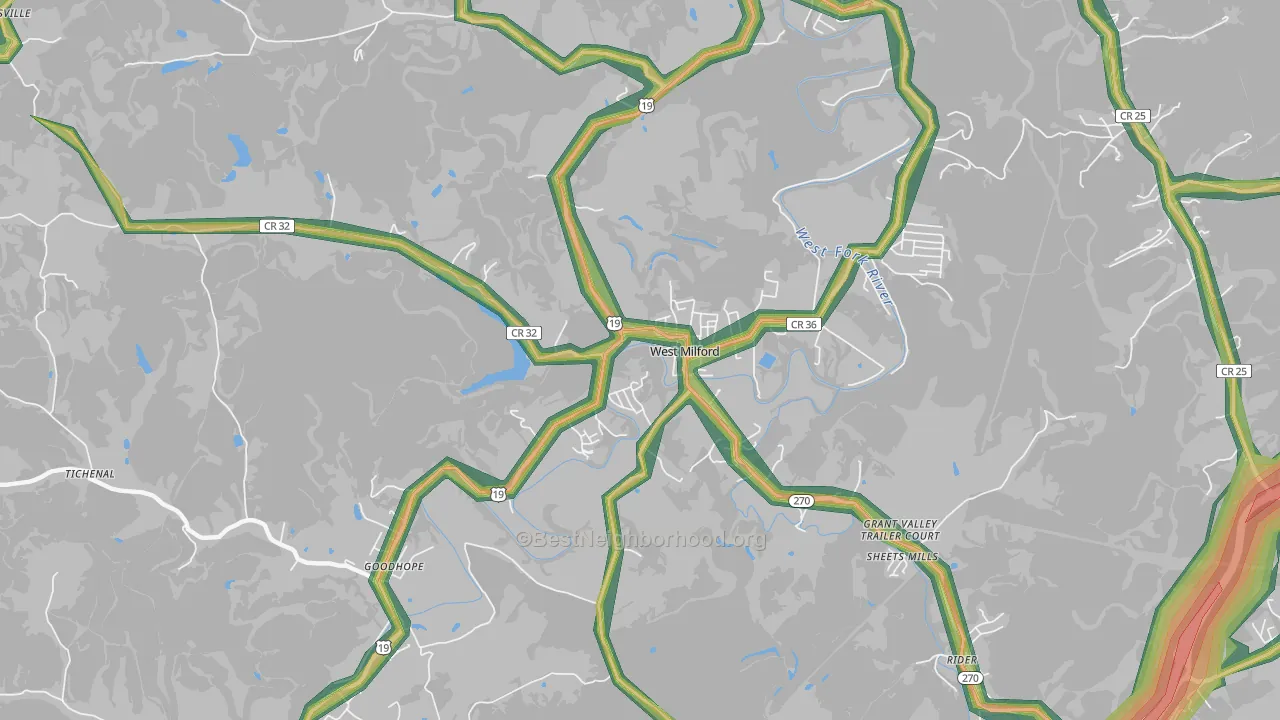 West Milford, WV Map of Noise Levels in West Milford