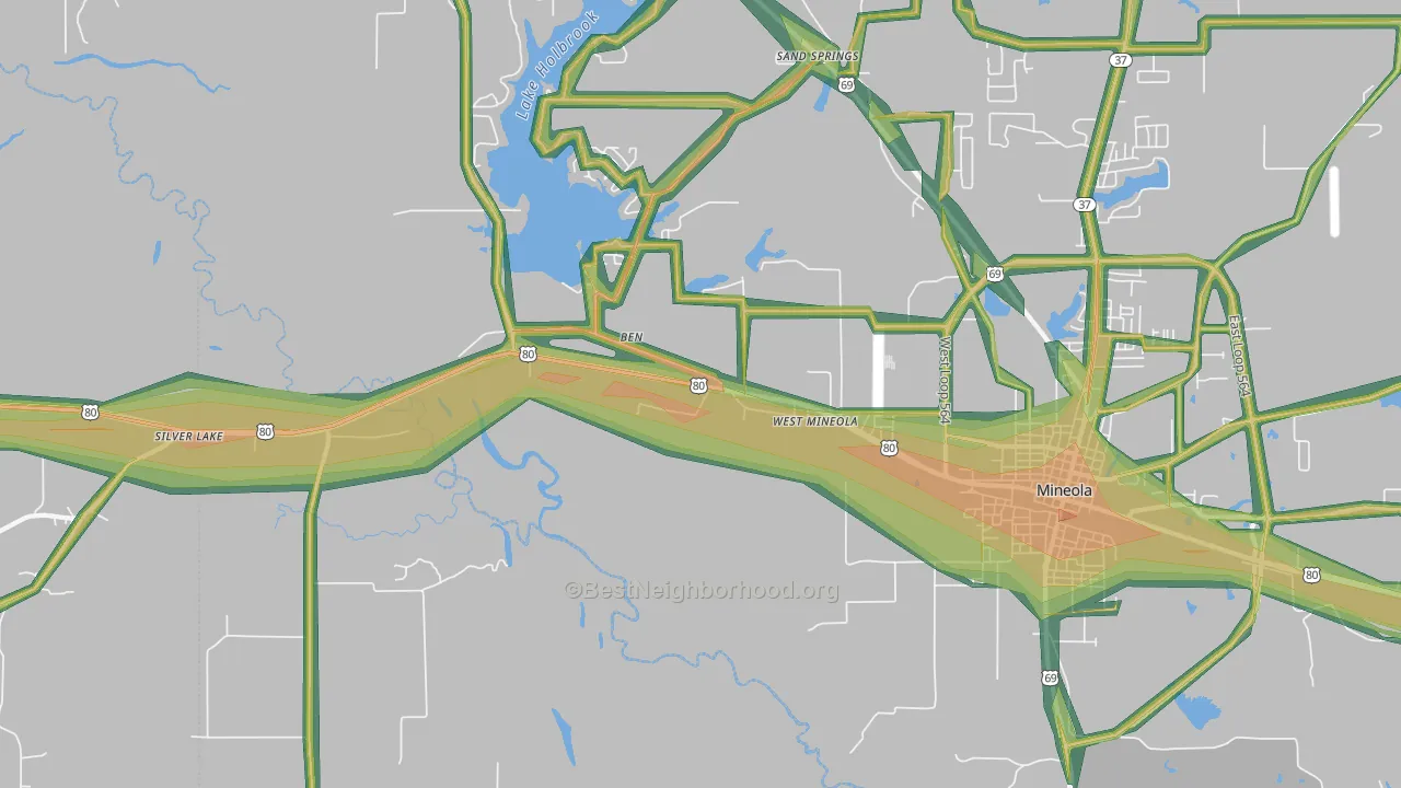 West Mineola, TX Map of Noise Levels in West Mineola