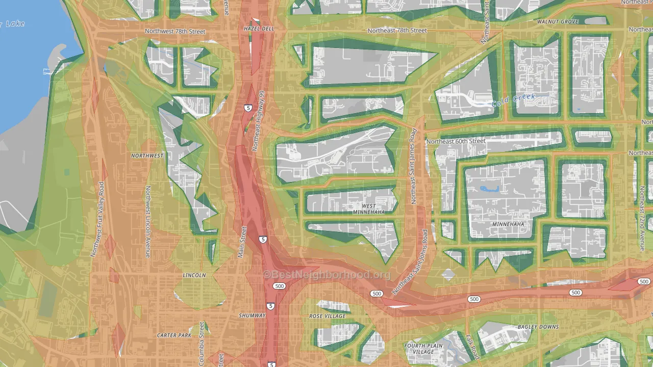 West Minnehaha, Vancouver, WA Map of Noise Levels in West Minnehaha
