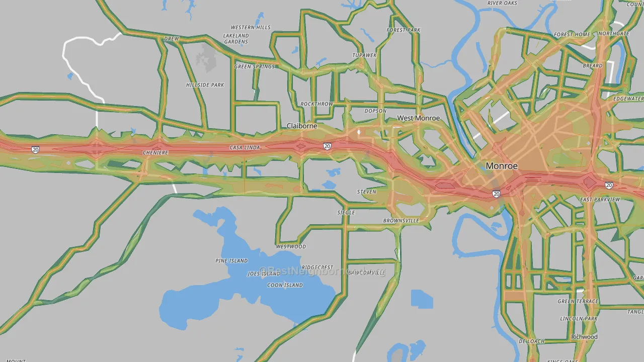 West Monroe, LA Map of Noise Levels in West Monroe